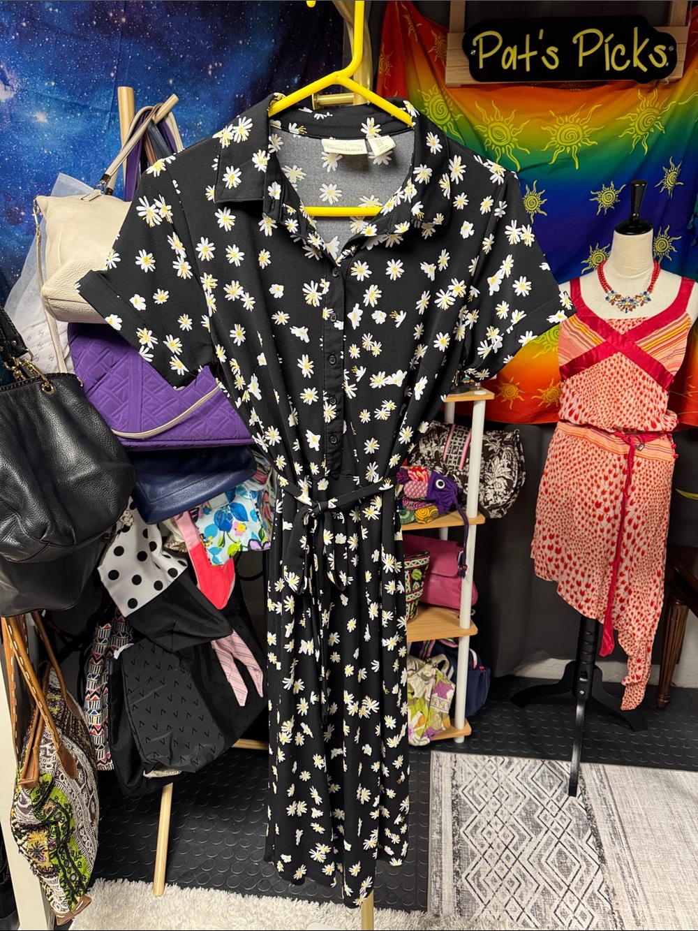 Cynthia Rowley Black Daisy-Print Button Front Dress